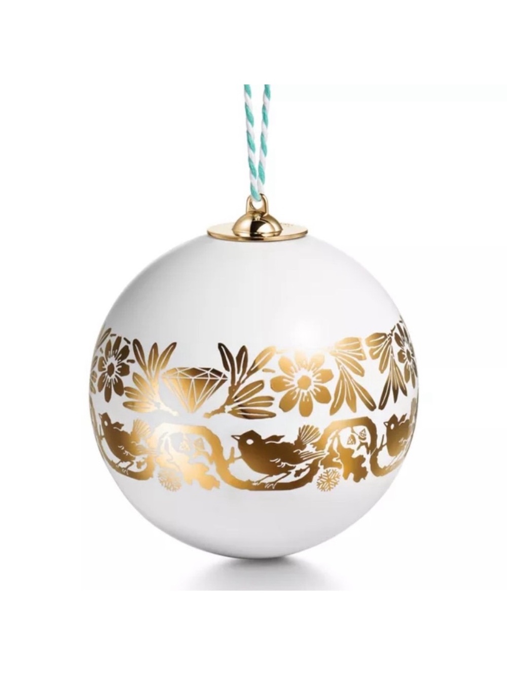 Tiffany & Co. Heritage Earthenware White & Gold Ball Christmas Ornament